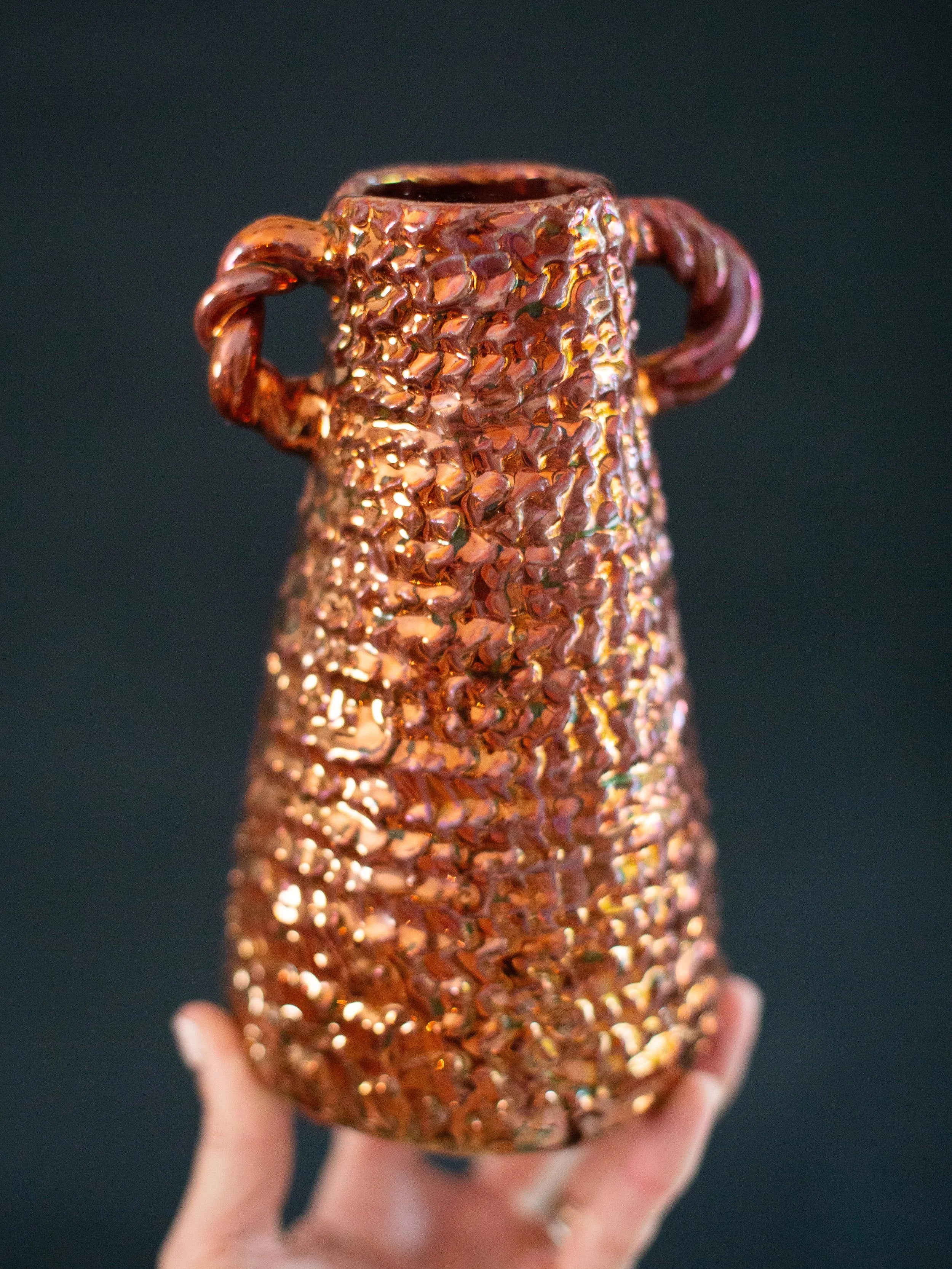 'Copper Weave' Lusterware Vase
