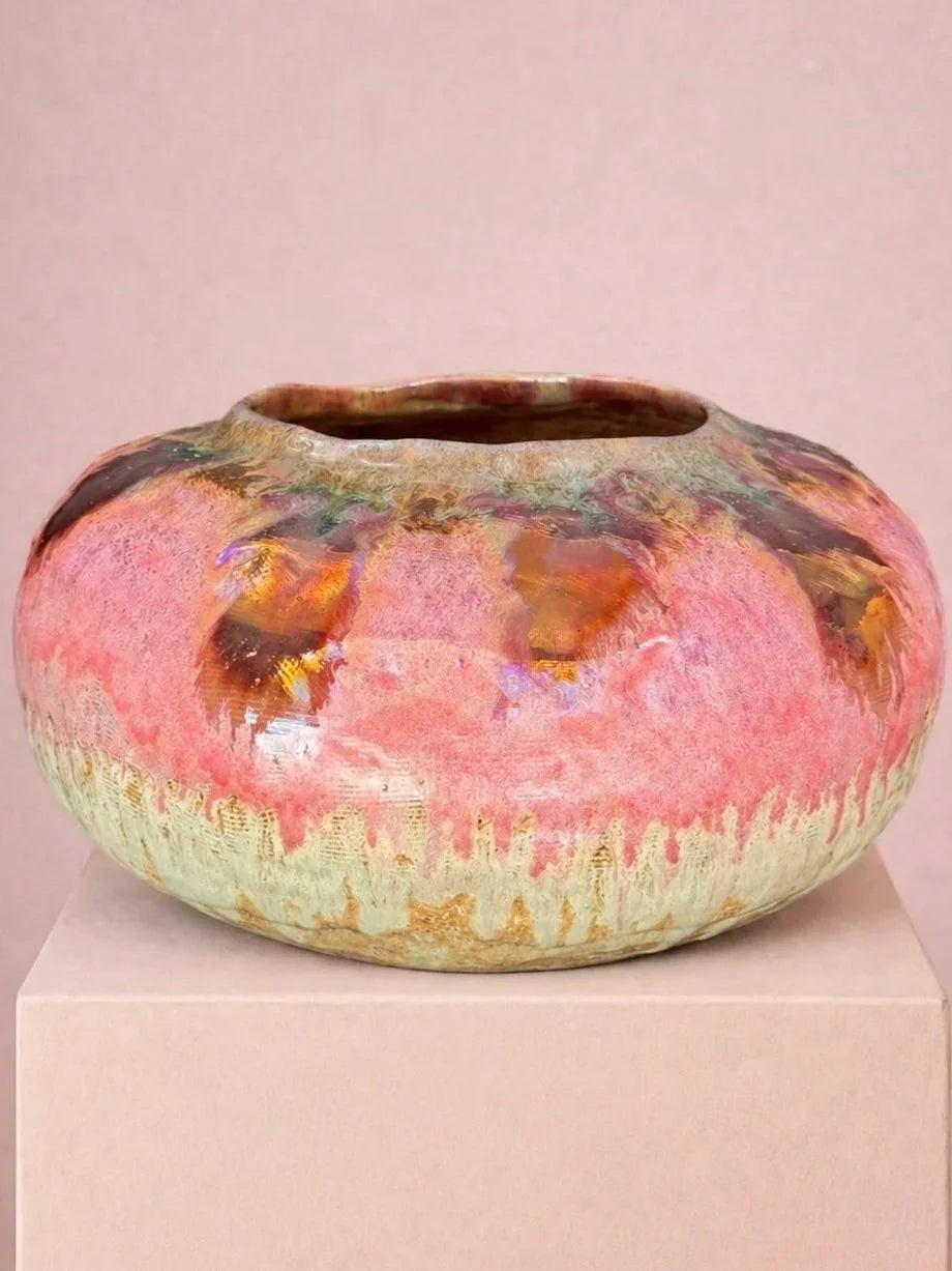 'Golden Petal' Large Stoneware Luster Pot