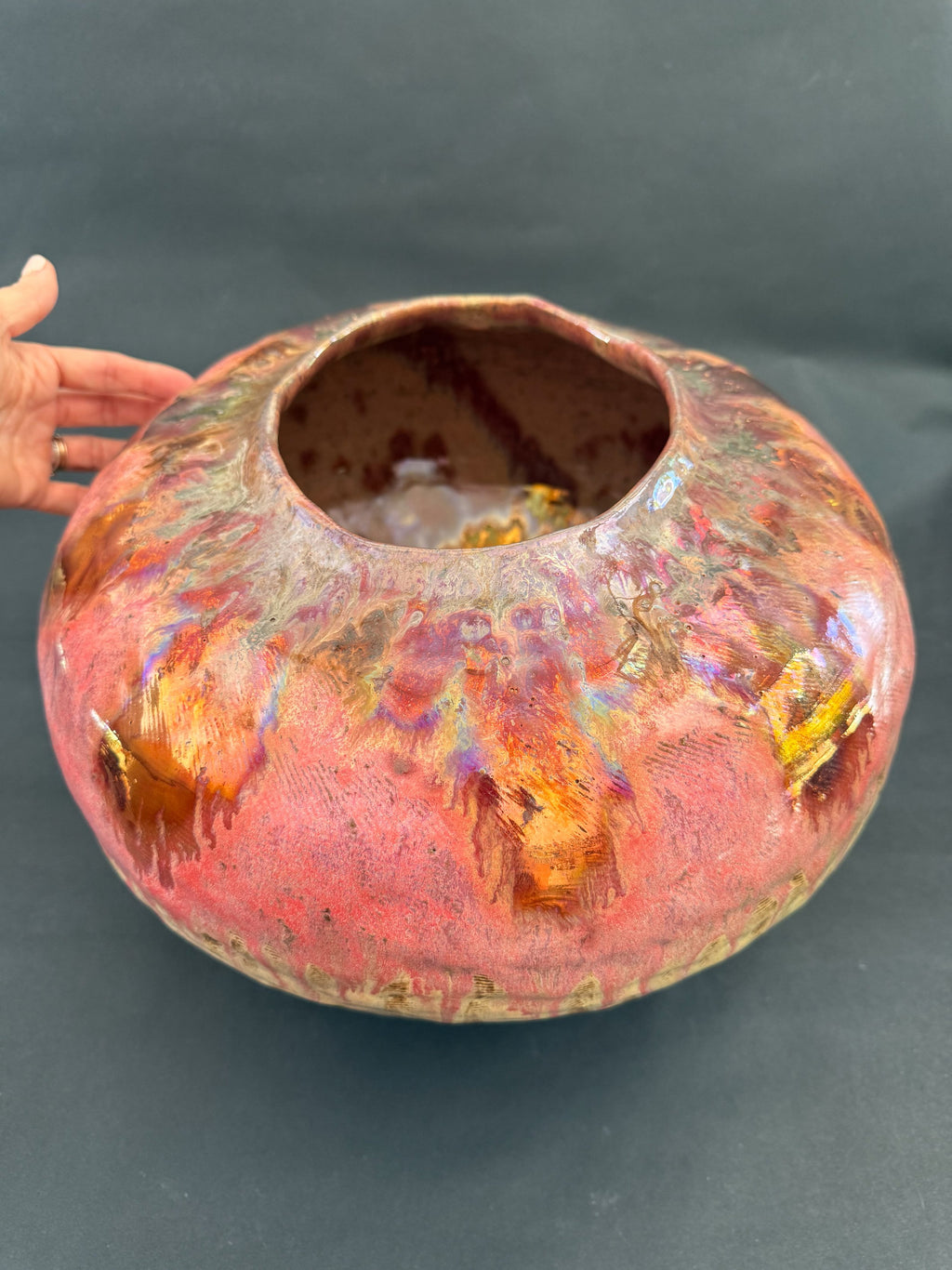 'Golden Petal' Large Stoneware Luster Pot