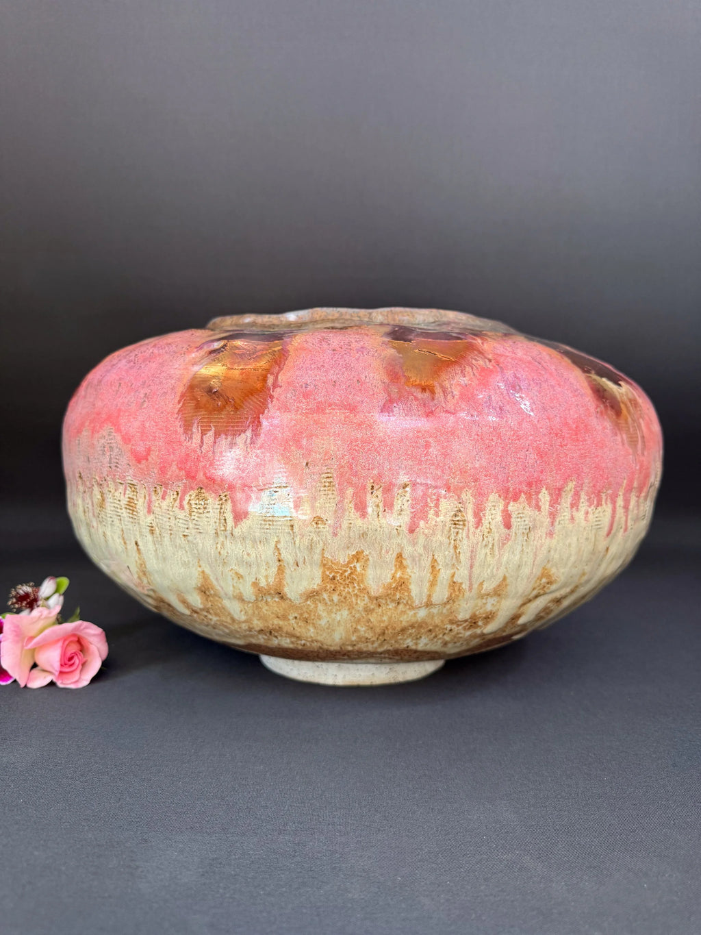 'Golden Petal' Large Stoneware Luster Pot