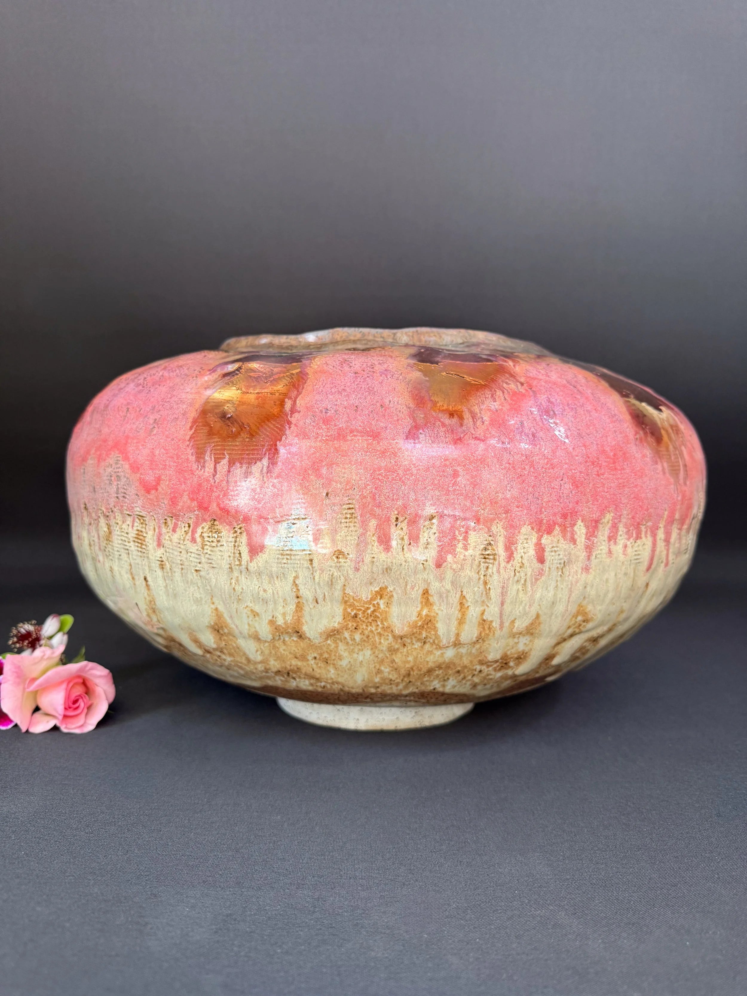 'Golden Petal' Large Stoneware Luster Pot