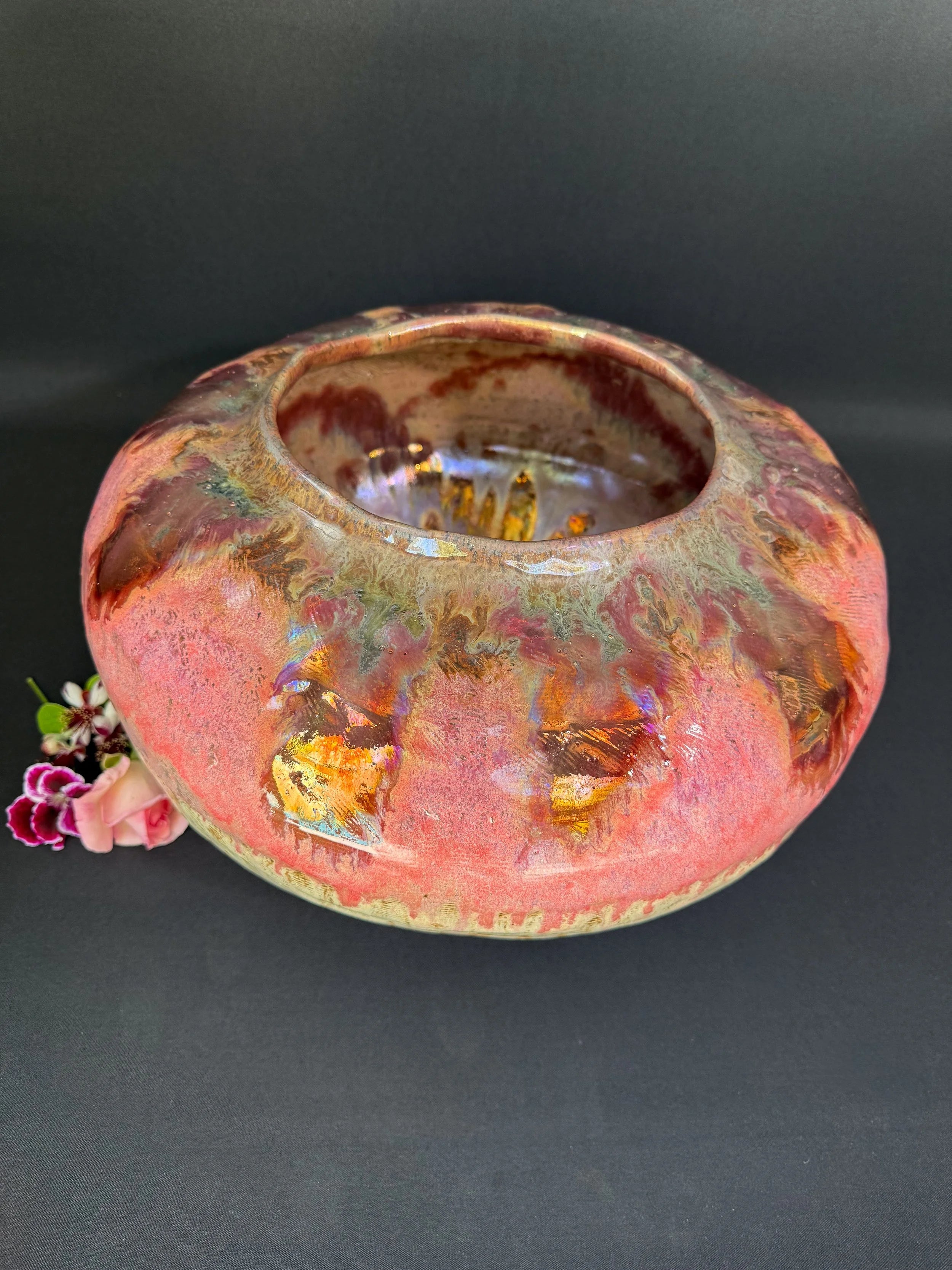 'Golden Petal' Large Stoneware Luster Pot