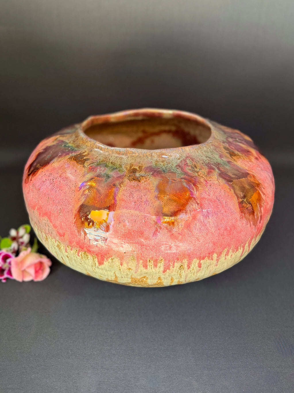 'Golden Petal' Large Stoneware Luster Pot
