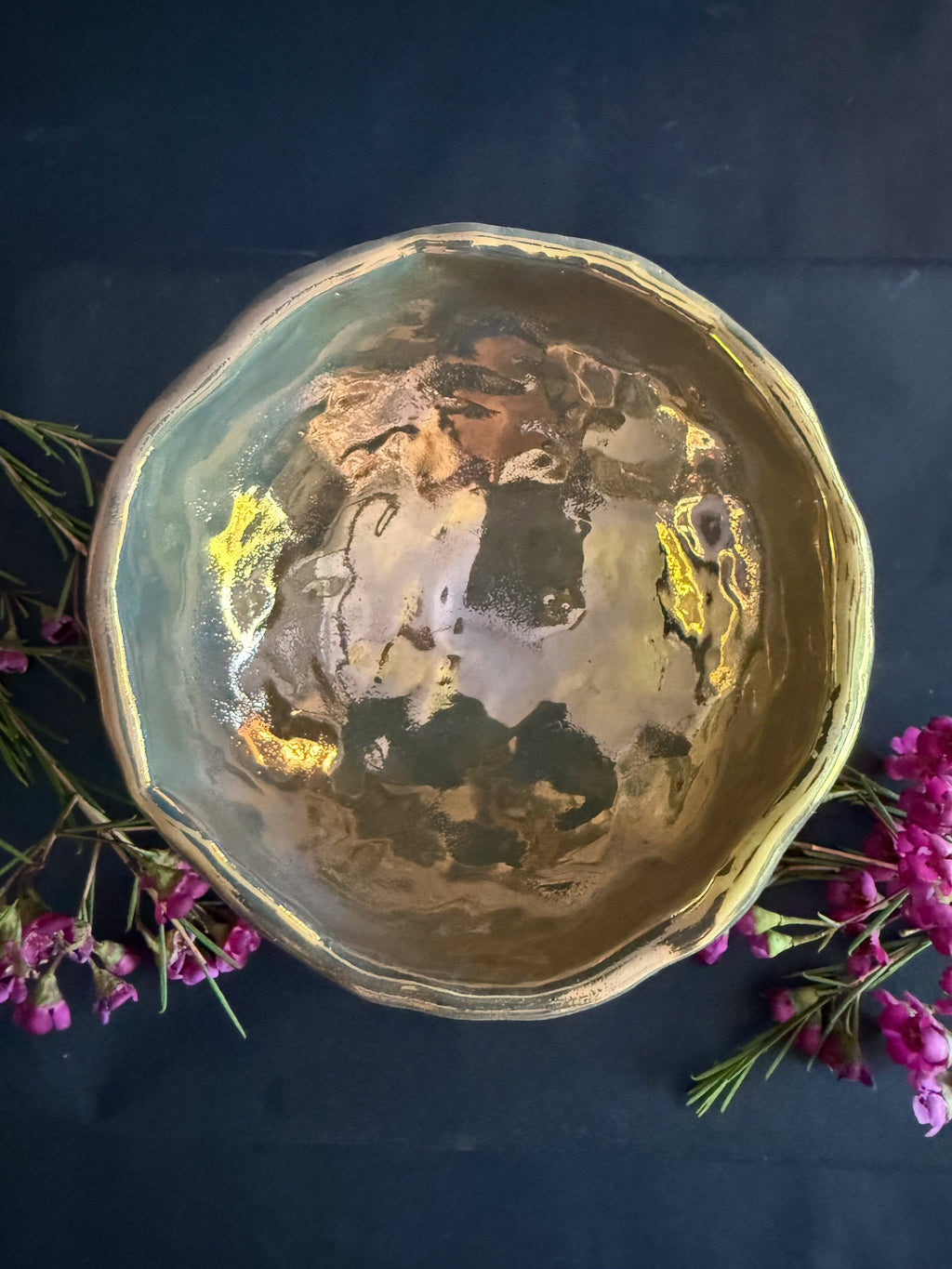 'Ancient Offerings' Golden Lusterware Pedestal Bowl