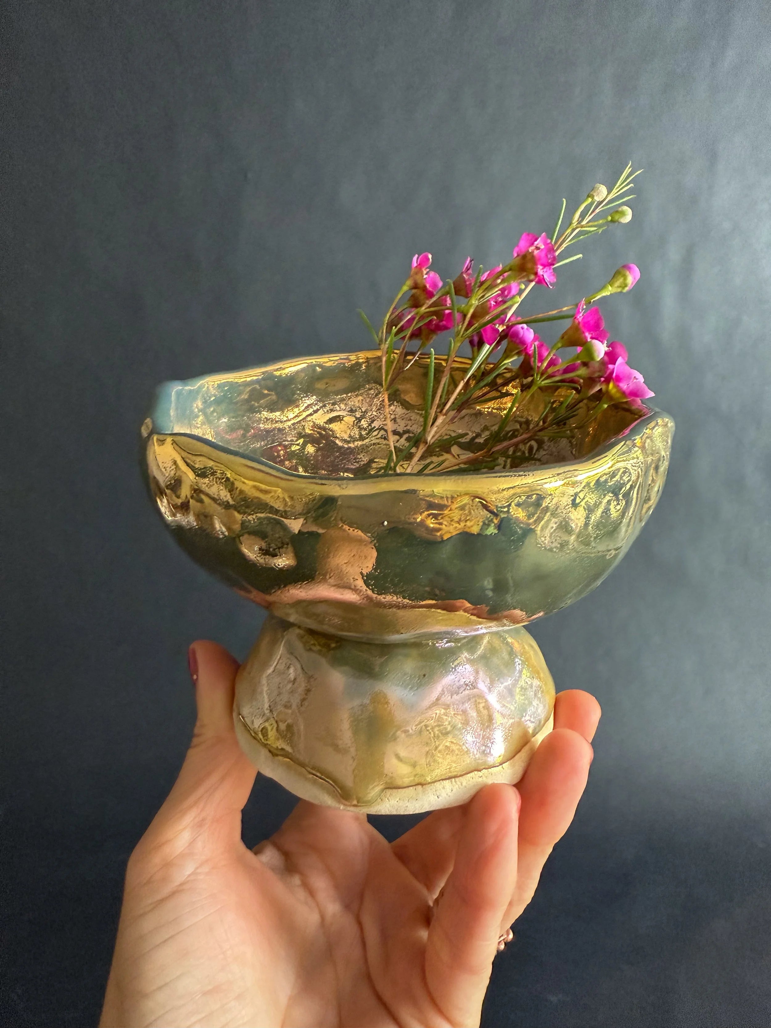 'Ancient Offerings' Golden Lusterware Pedestal Bowl