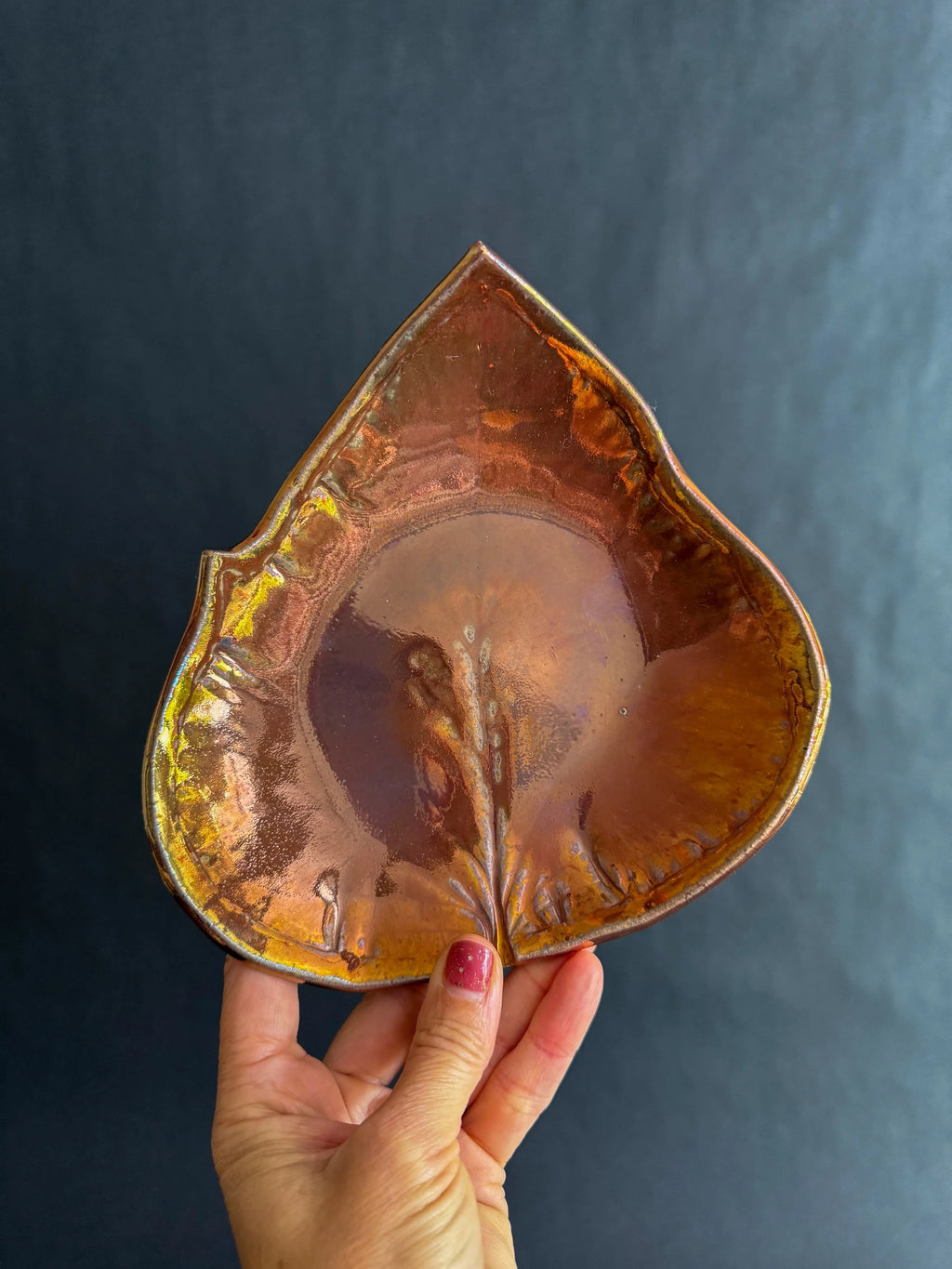 'Copper Gold Leaf' Lusterware Keepsake Plate