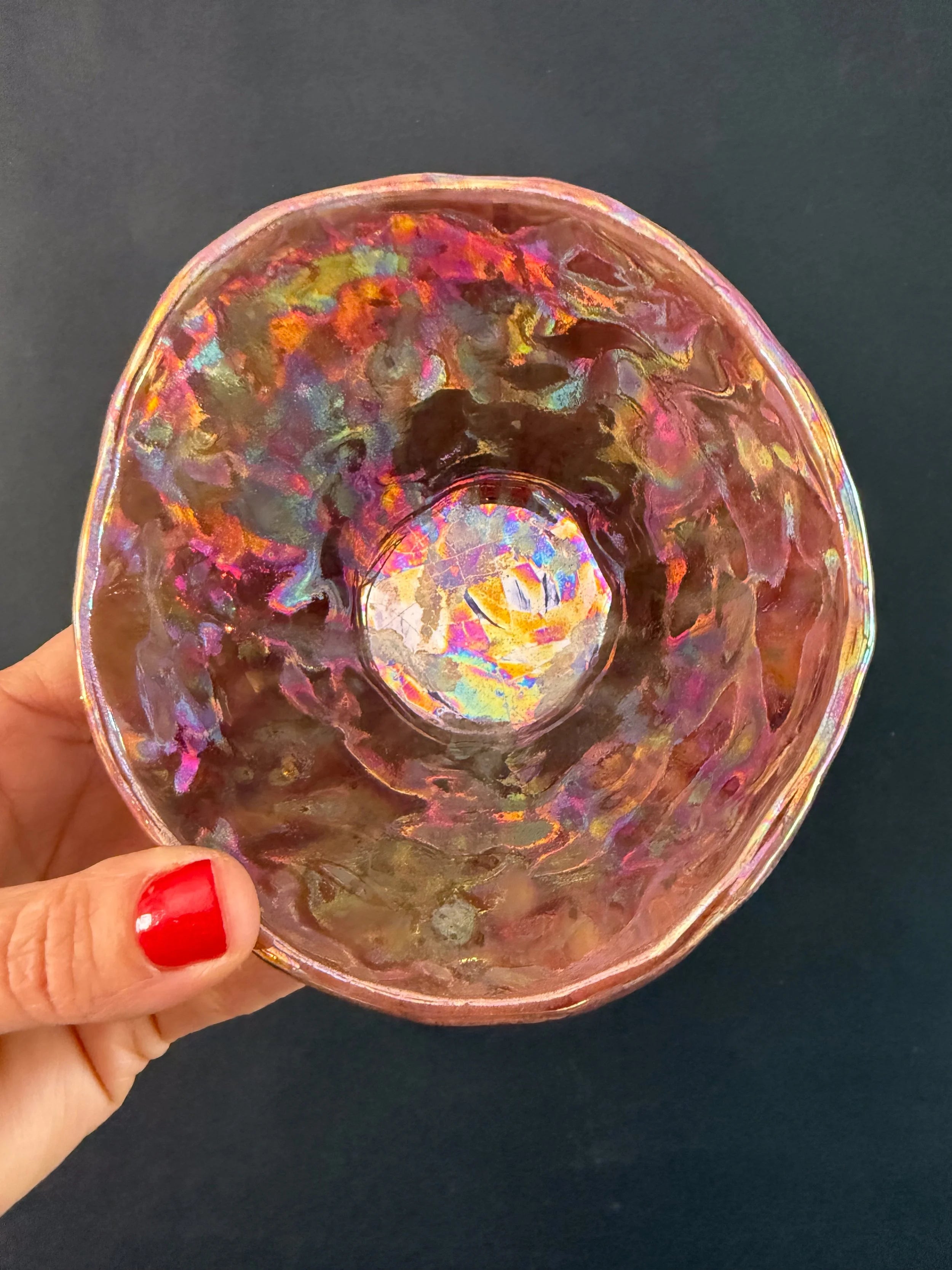 'Rainbow Kaleidoscope' Lusterware Pinched Bowl