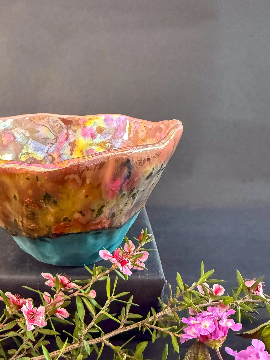 'Rainbow Kaleidoscope' Lusterware Pinched Bowl
