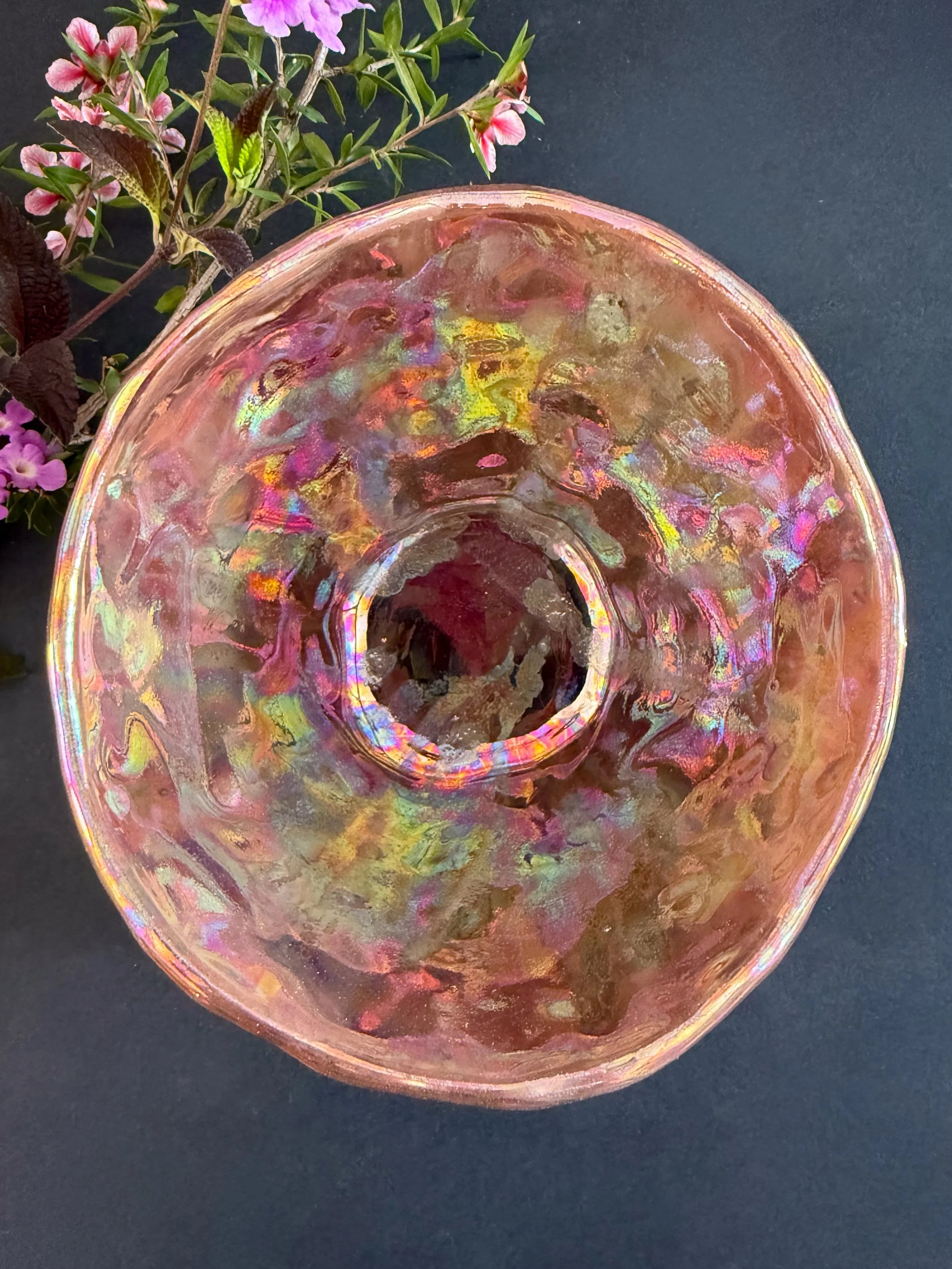 'Rainbow Kaleidoscope' Lusterware Pinched Bowl
