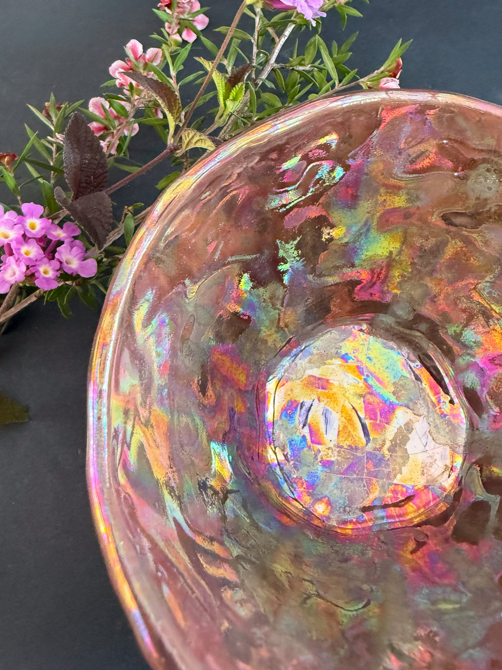 'Rainbow Kaleidoscope' Lusterware Pinched Bowl