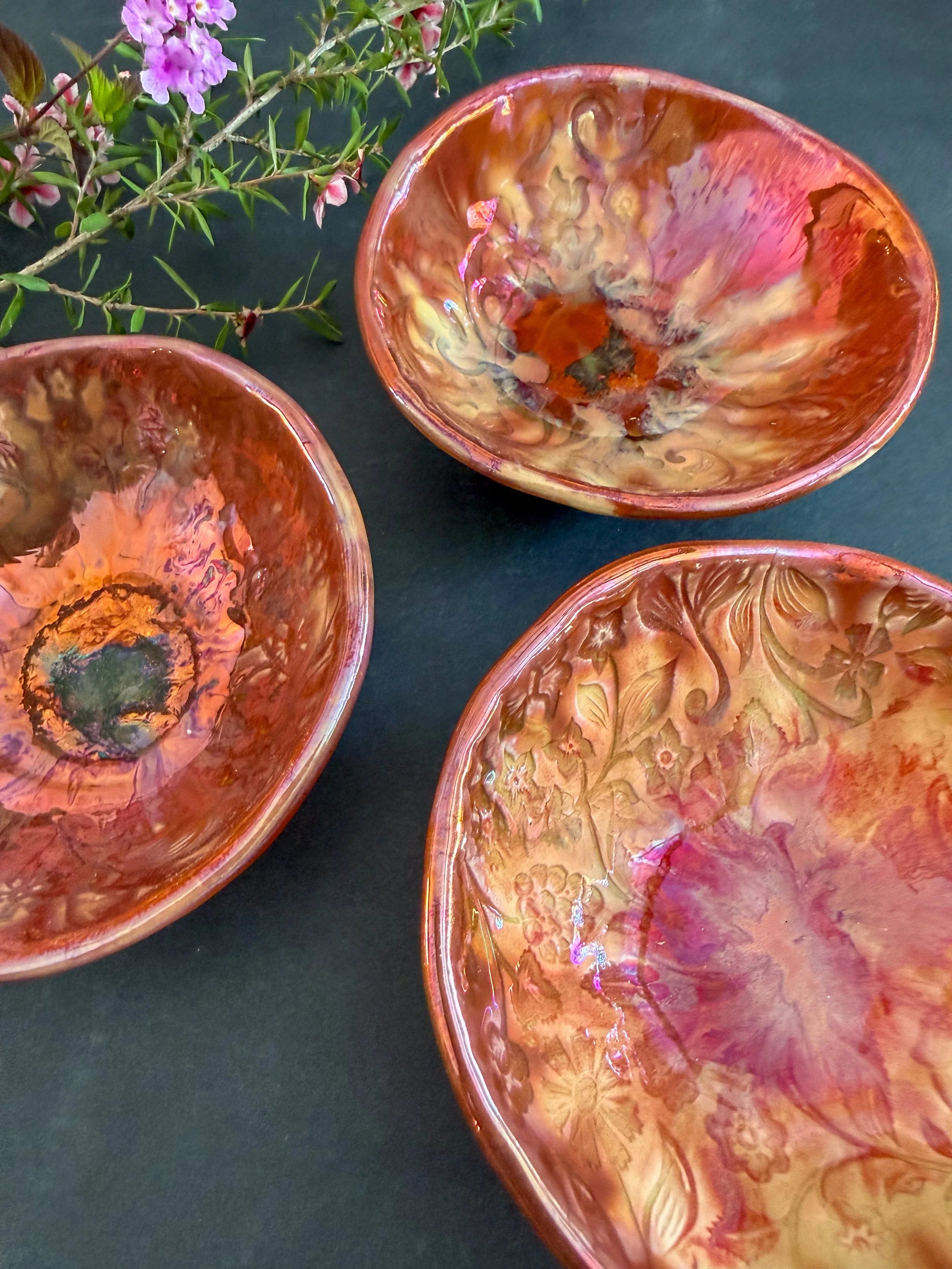 'Rose Gold Blush' Lusterware Bowls * Set of 3