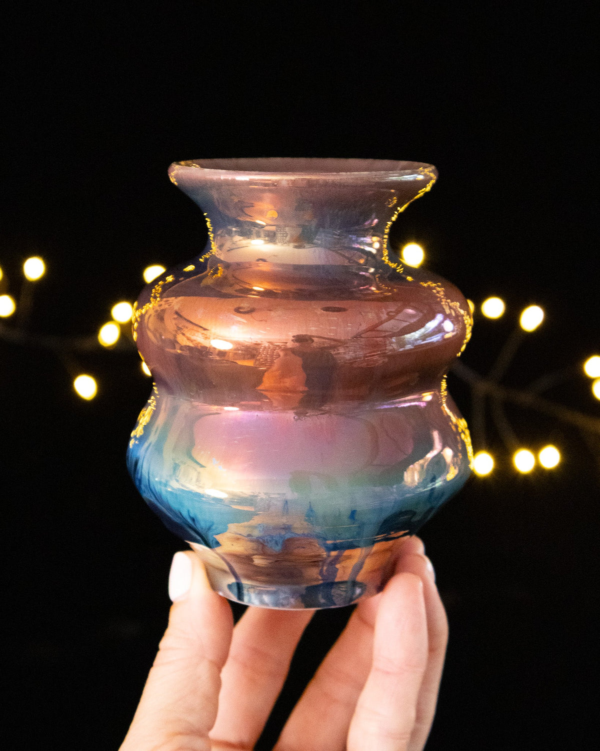 Copper and rose in-glaze luster on a wheel thrown porcelain vase