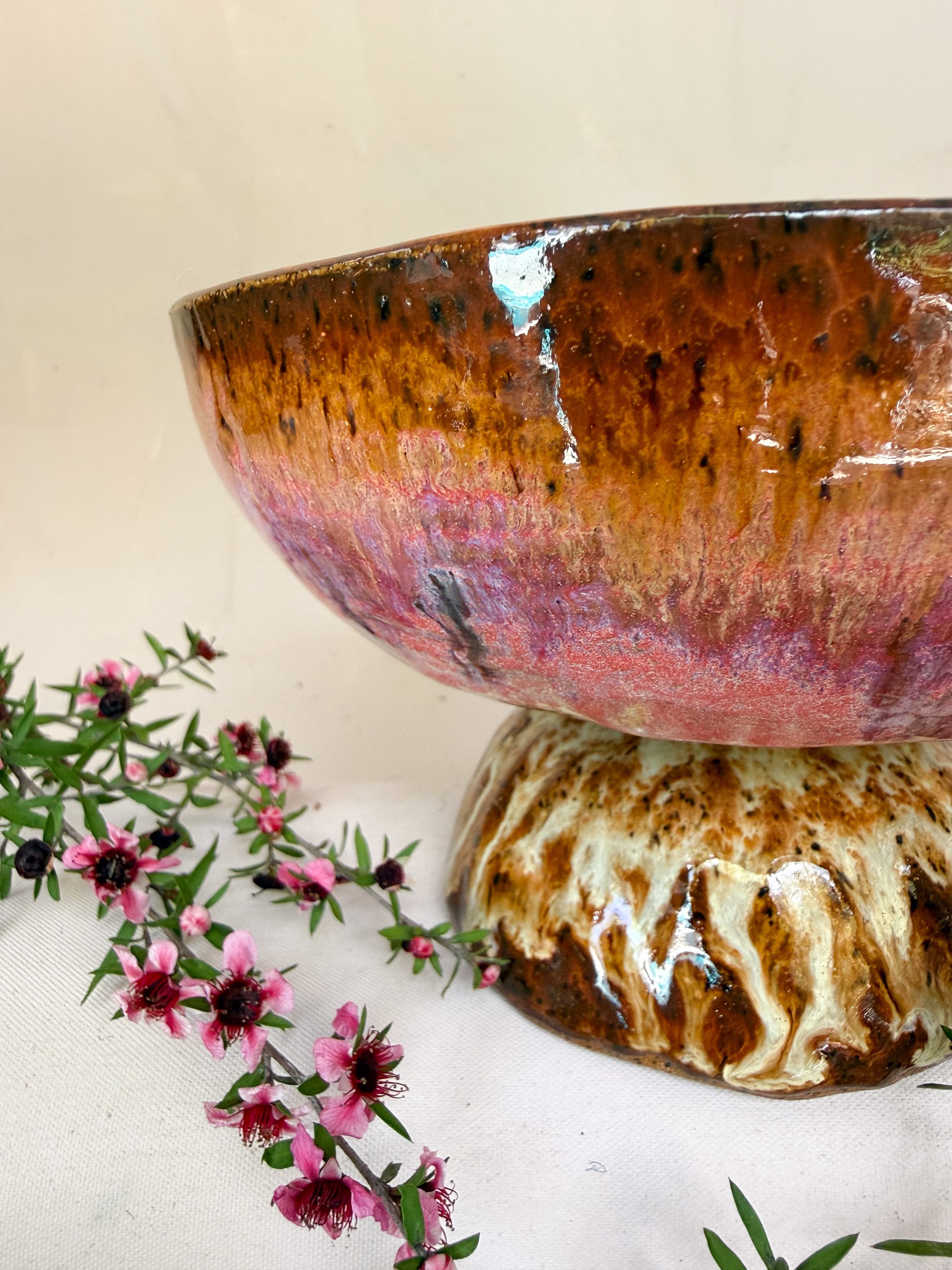 'Amber Swirl' Pedestal Bowl * 6.5"
