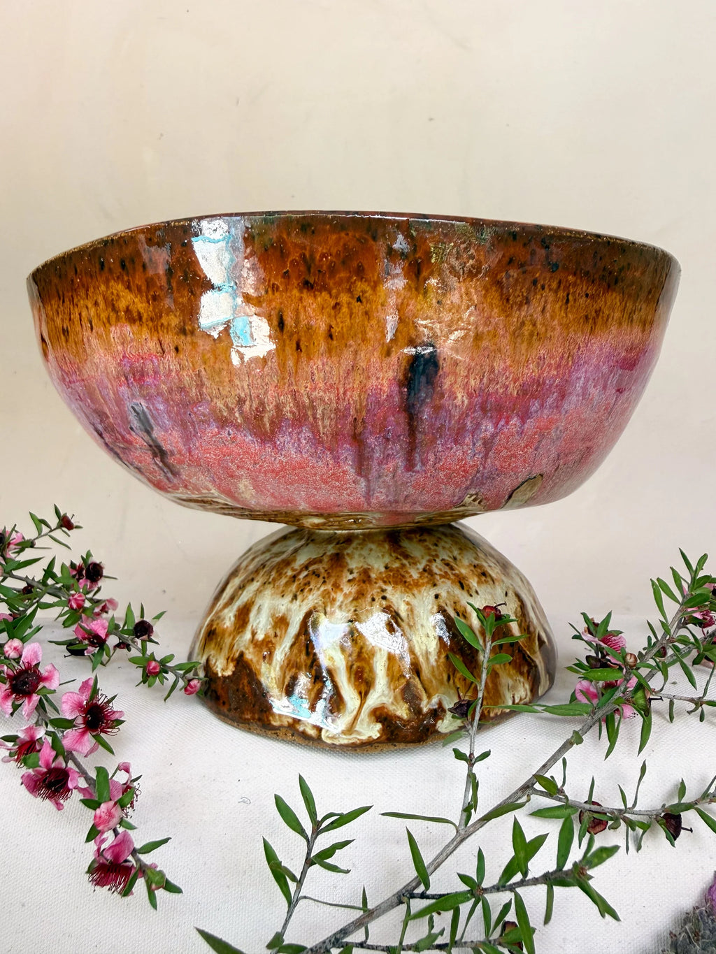 'Amber Swirl' Pedestal Bowl * 6.5"