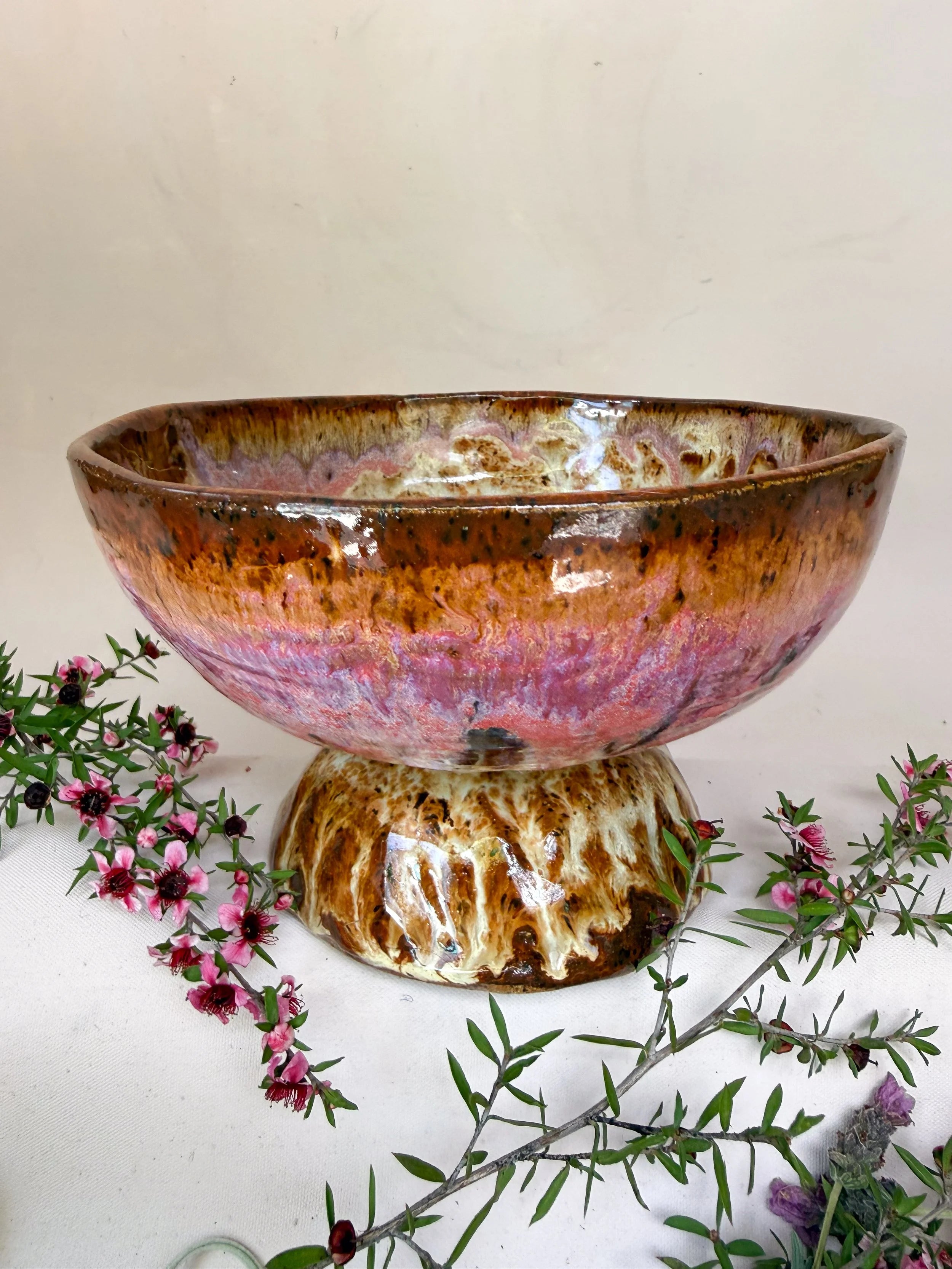 'Amber Swirl' Pedestal Bowl * 6.5"