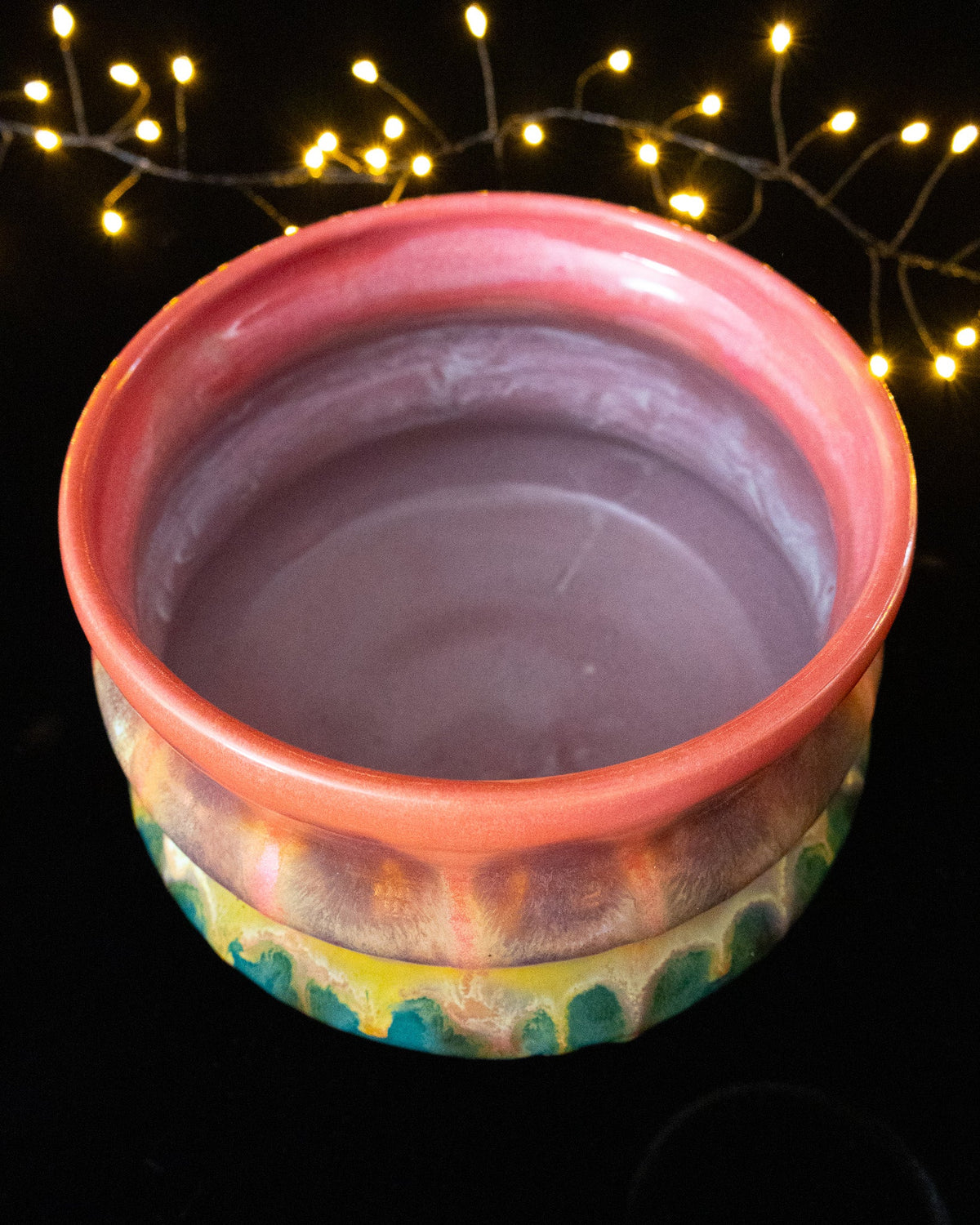 Looking down into a handmade porcelain planter