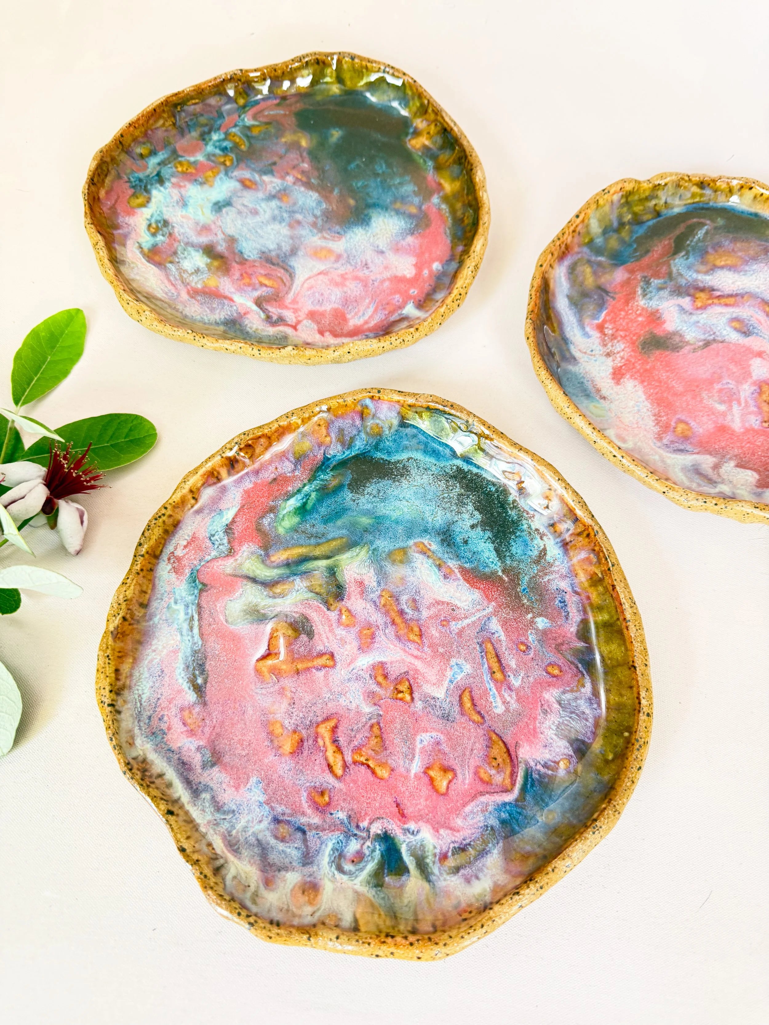 'Sunset Tide' Pinched Plates * Set of 3