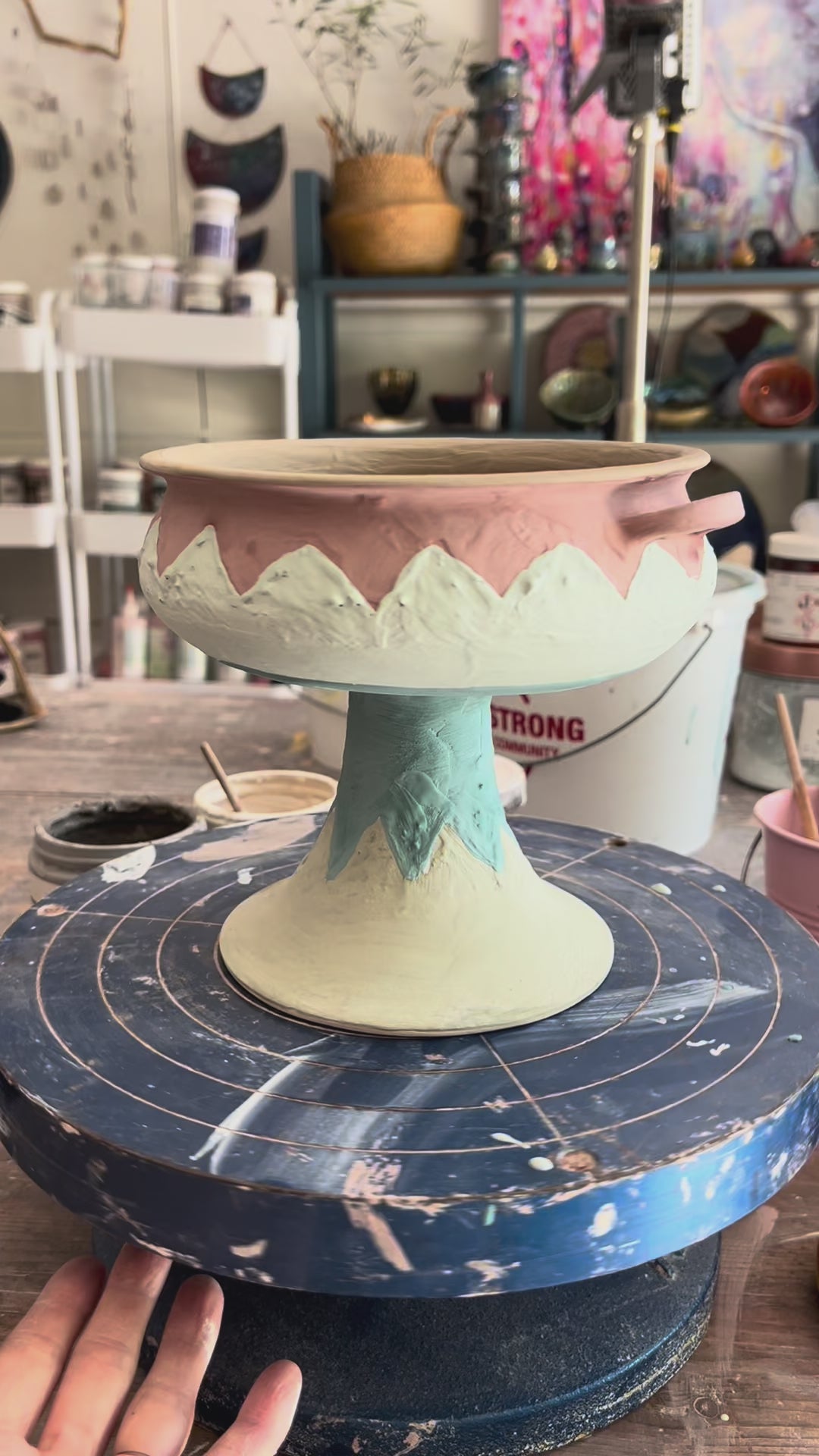 Video of 'Cosmic Moment' Lusterware Pedestal Bowl by Nicola Moore Studio
